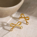 Elegant 18K Gold-Plated Stainless Steel Bow Earrings with Zircon Inlay - Lightweight Fashion Jewelry - Store 42