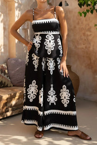 Printed Square Neck Cami and Wide Leg Pants Set
