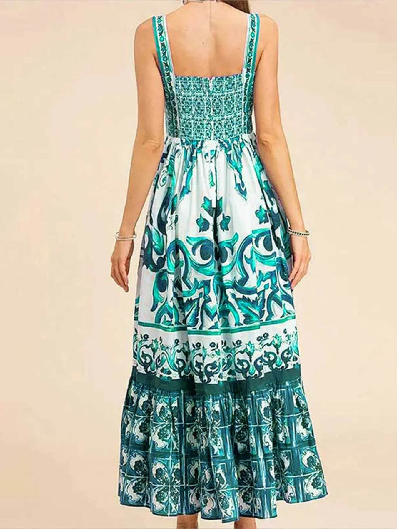 Full Size Printed Sweetheart Neck Maxi Cami Dress Plus Size - Store 42