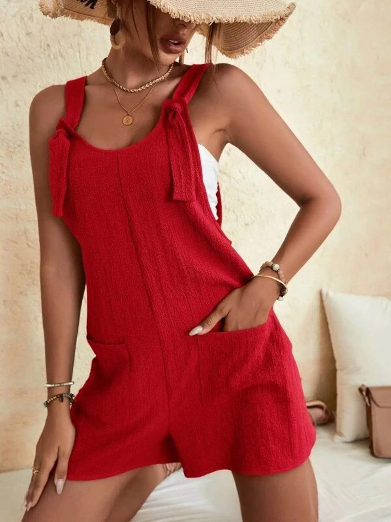 Full Size Knot Strap Romper with Pockets Plus Size - Store 42