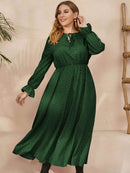 Honey Plus Size Ruffled Polka Dot Long Sleeve Midi Dress - Store 42