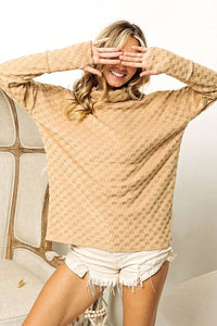 BiBi Checkered Round Neck Thumbhole Long Sleeve Top - Store 42