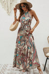 Tied Floral Sleeveless Dress Tan