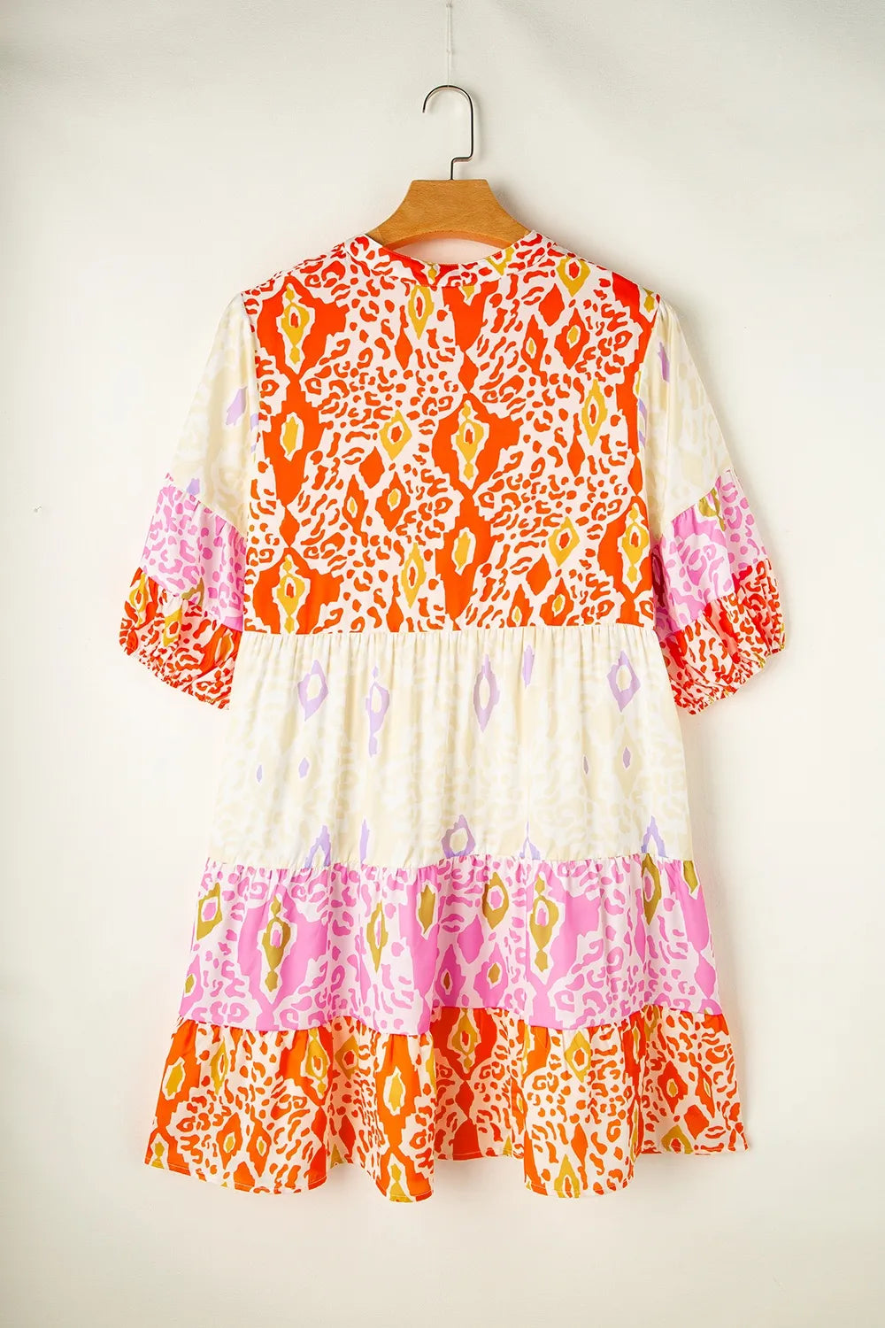 Trendy Plus Size Printed Notched Half Sleeve Dress in 100% Polyester – Opaque Fabric, Casual Style
