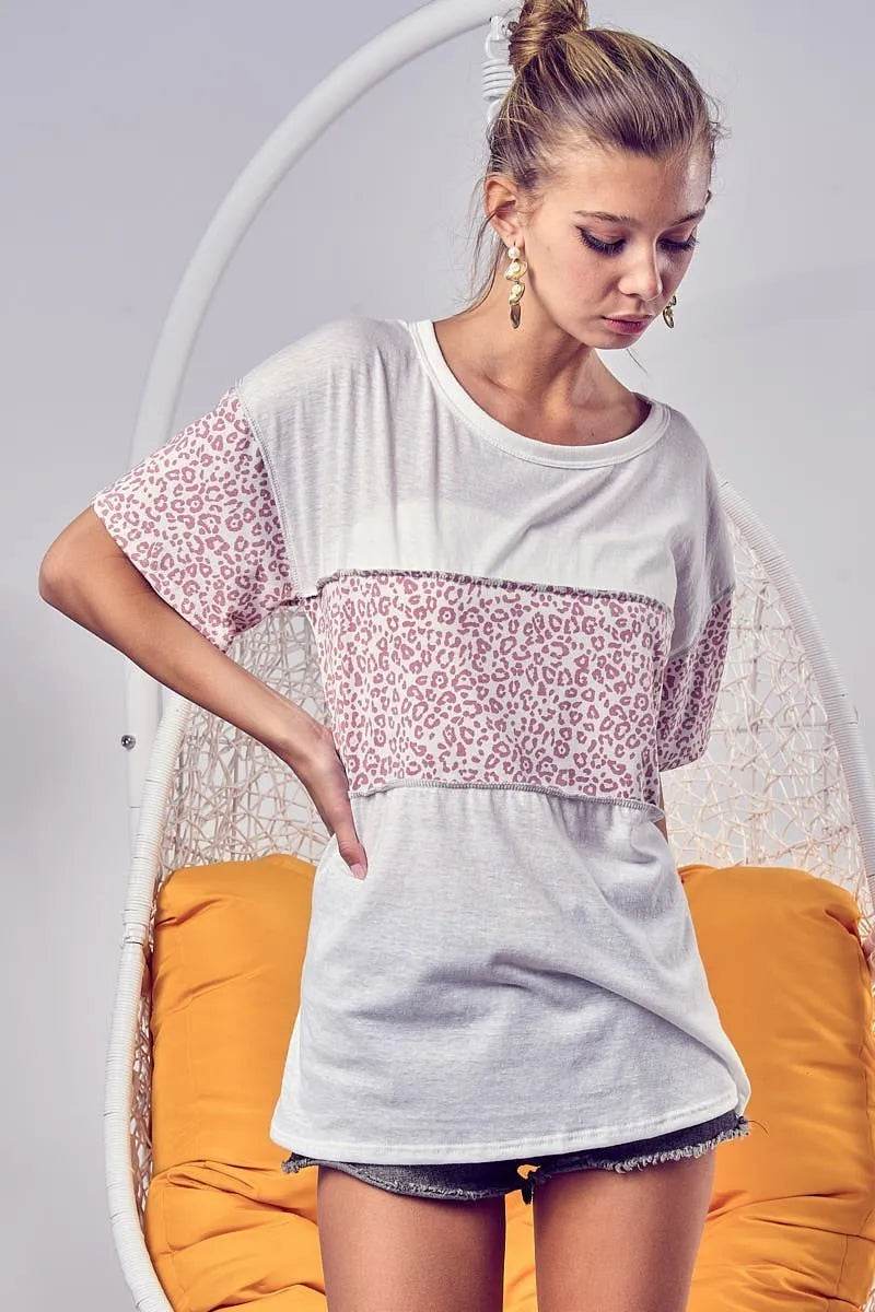BiBi Triblend Knit with Leopard Block Out Stitching - Store 42