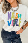 Lightening NASHVILLE Sequin Round Neck T-Shirt White
