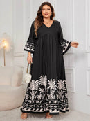 Honey Plus Size Printed V-Neck Long Sleeve Maxi Dress - Store 42