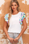Trendy Multicolored Flutter Sleeve Blouse with Boat Neck - Casual Style for Every Occasion - Store 42