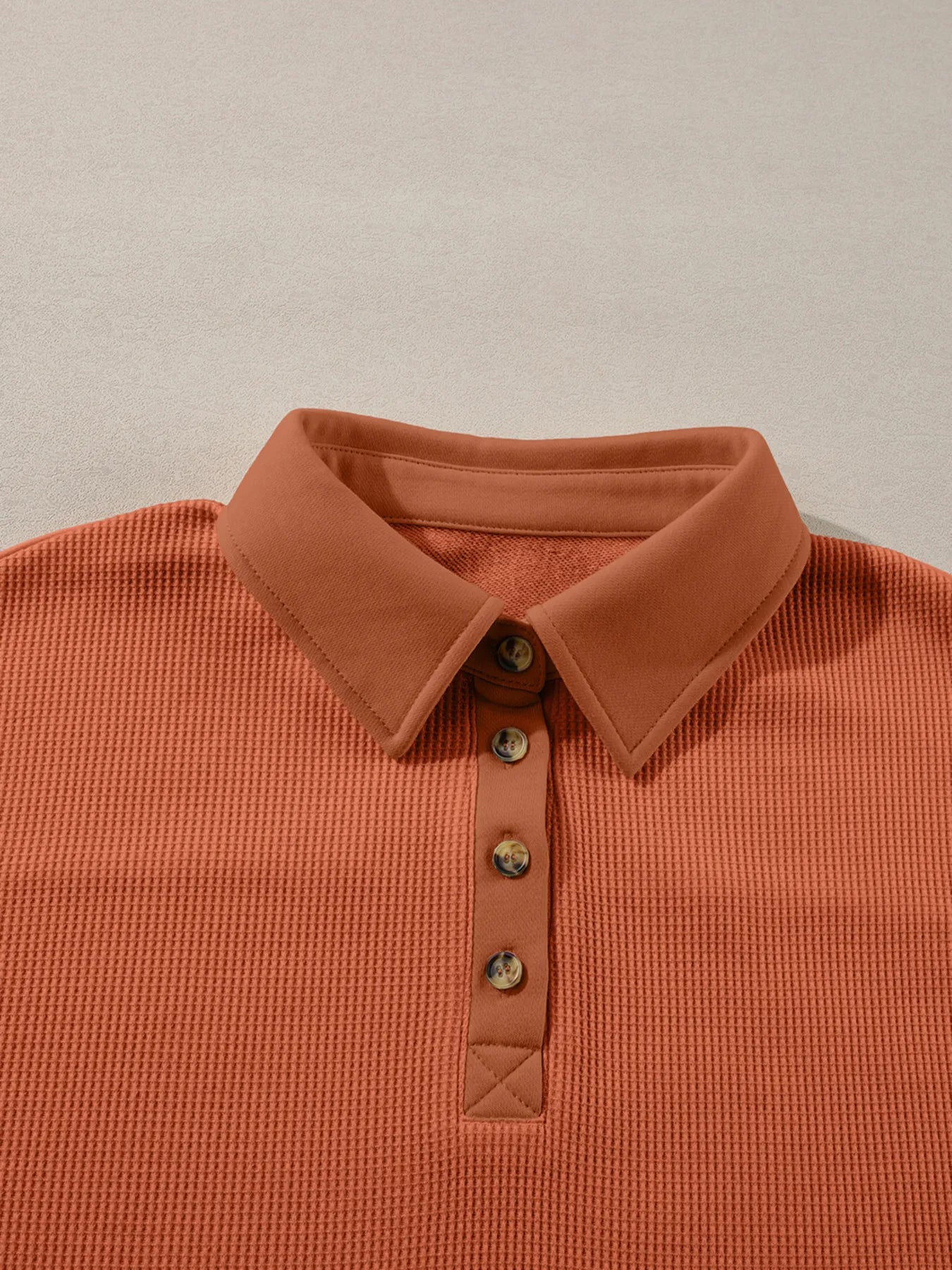 Long Sleeve Thermal Knit Polo Top