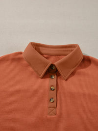 Long Sleeve Thermal Knit Polo Top