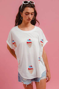 BiBi Solid Terry With Fourth Of July Theme Patched Top - Store 42