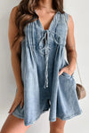 Tied Romper with Pockets Light Blue