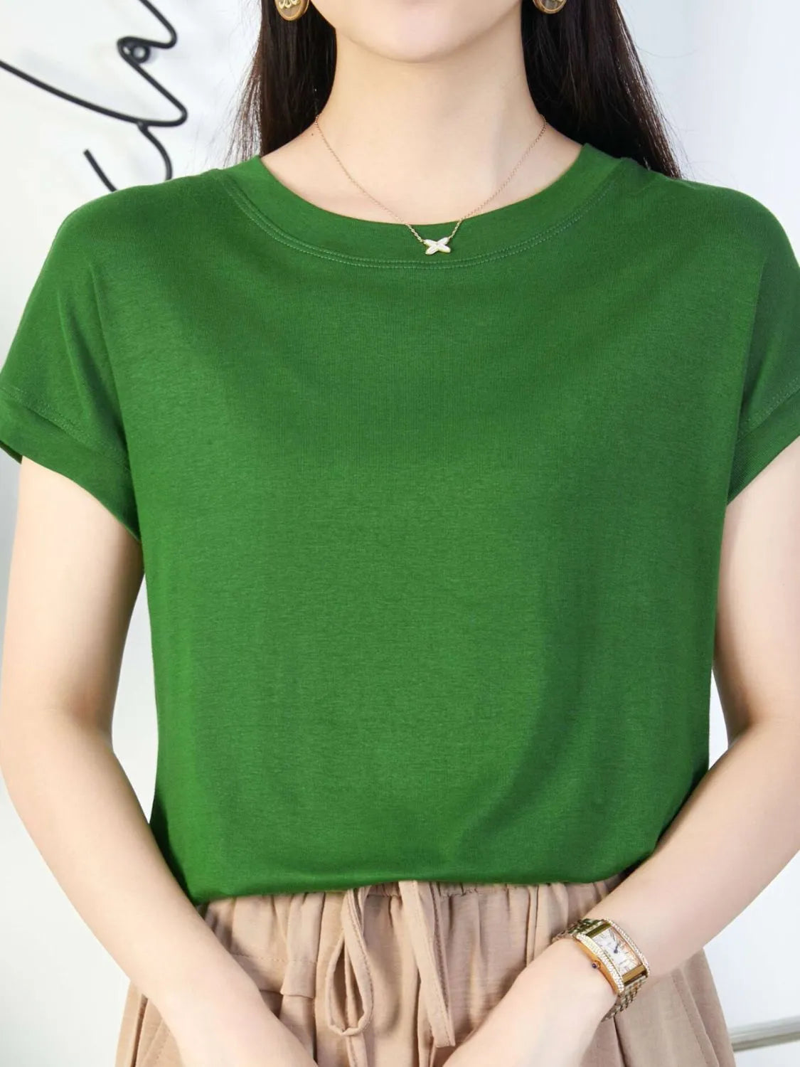Round Neck Short Sleeve T-Shirt Dark Green