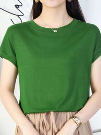 Round Neck Short Sleeve T-Shirt Dark Green