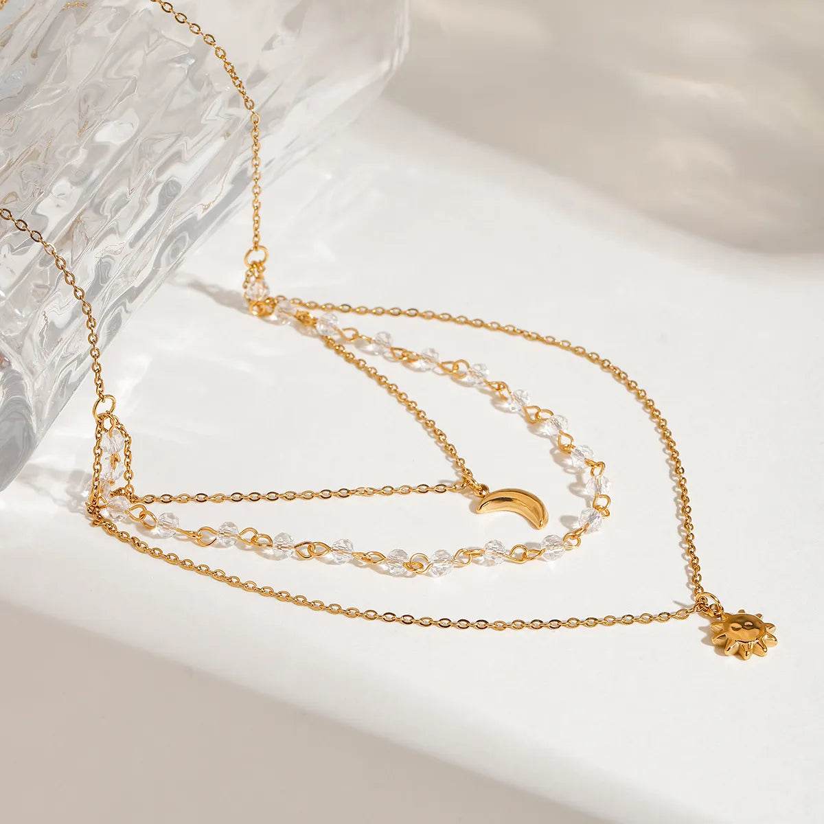 18K Gold-Plated Moon Sun Layered Pendant Necklace - Celestial Charm With Adjustable Chain - Store 42