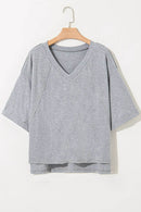 Trendy High Raglan V Neck Oversized T Shirt - Half Sleeve, Stretchy Fabric, Casual Chic - Store 42