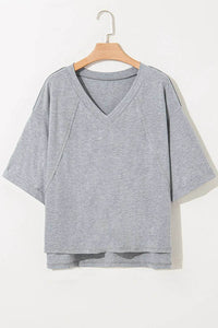 Trendy High Raglan V Neck Oversized T Shirt - Half Sleeve, Stretchy Fabric, Casual Chic - Store 42