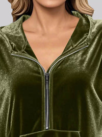 Full Size Half Zip Kangaroo Pocket Hoodie Plus Size - Store 42