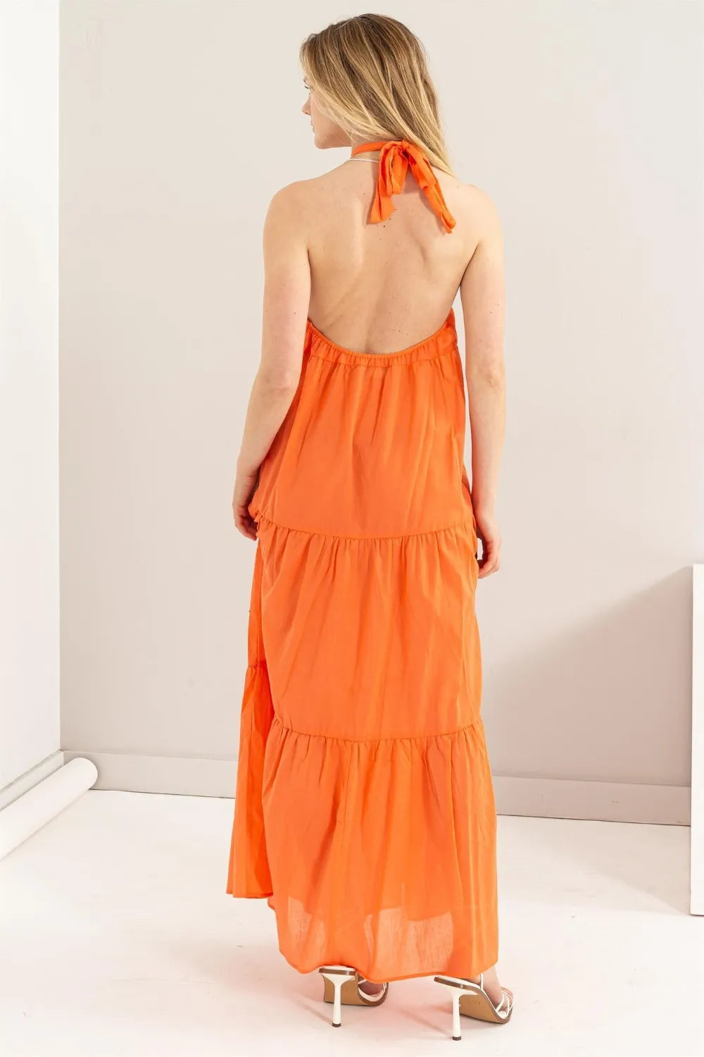 HYFVE Tie-Back Halter Neck Maxi Dress - Sheer Cotton Voile with Open Back for Tropical Getaways