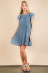 VERY J Plus Size Ruffle Sleeve Pleated Woven Mini Dress Denim