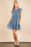 VERY J Plus Size Ruffle Sleeve Pleated Woven Mini Dress Denim