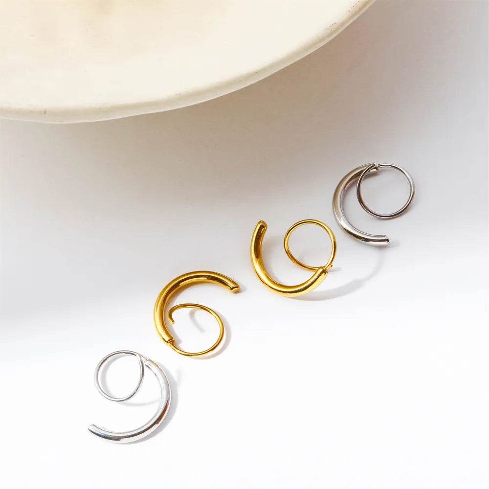 Elegant 18K Gold-Plated Stainless Steel Spiral Earrings - Lightweight Modern Design - Store 42
