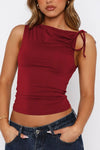 Ruched Tied Solid Color Tank Scarlet