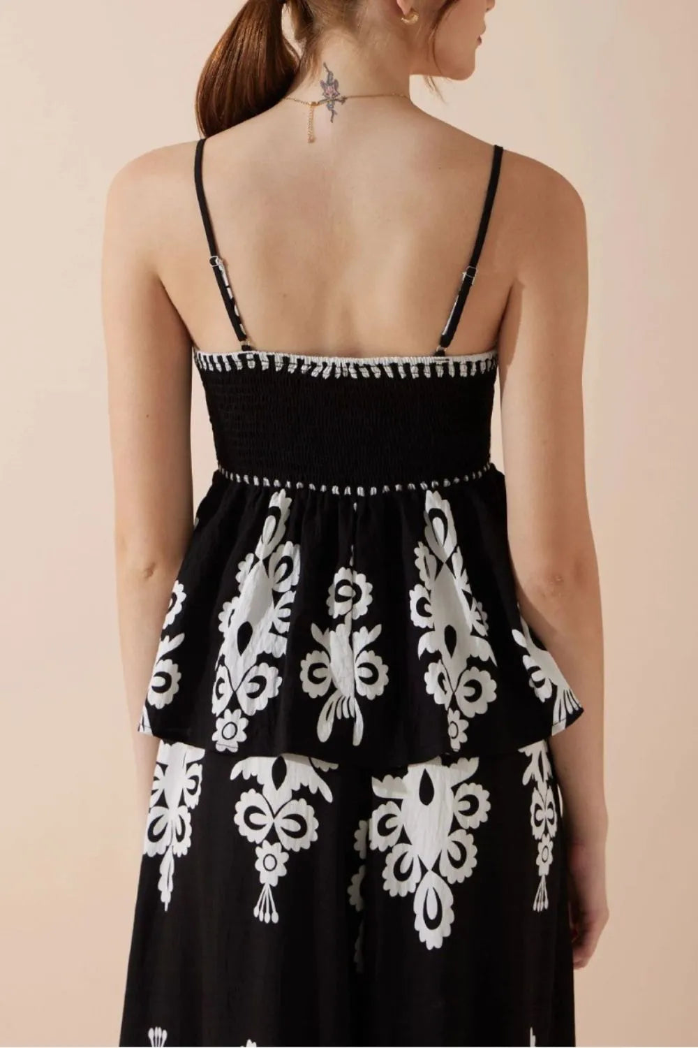 Printed Square Neck Cami and Wide Leg Pants Set