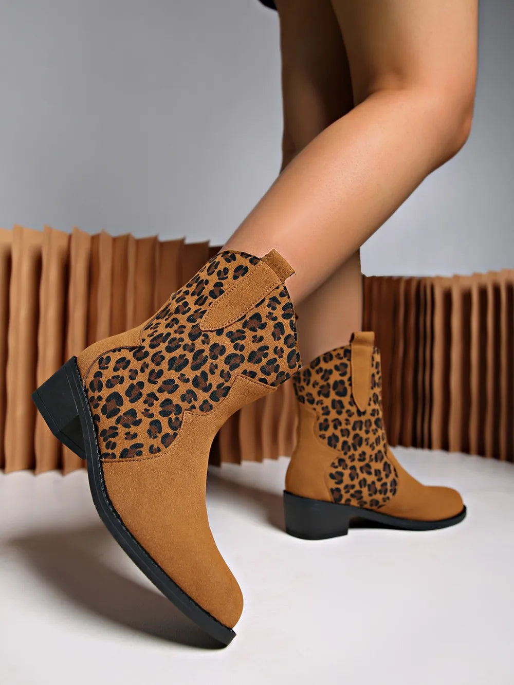 Chic Leopard Suede Block Heel Boots - Comfortable Low Heels for Stylish Outfits