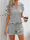 Casual Striped Short Sleeve Top and Shorts Two-Piece Set Stripe