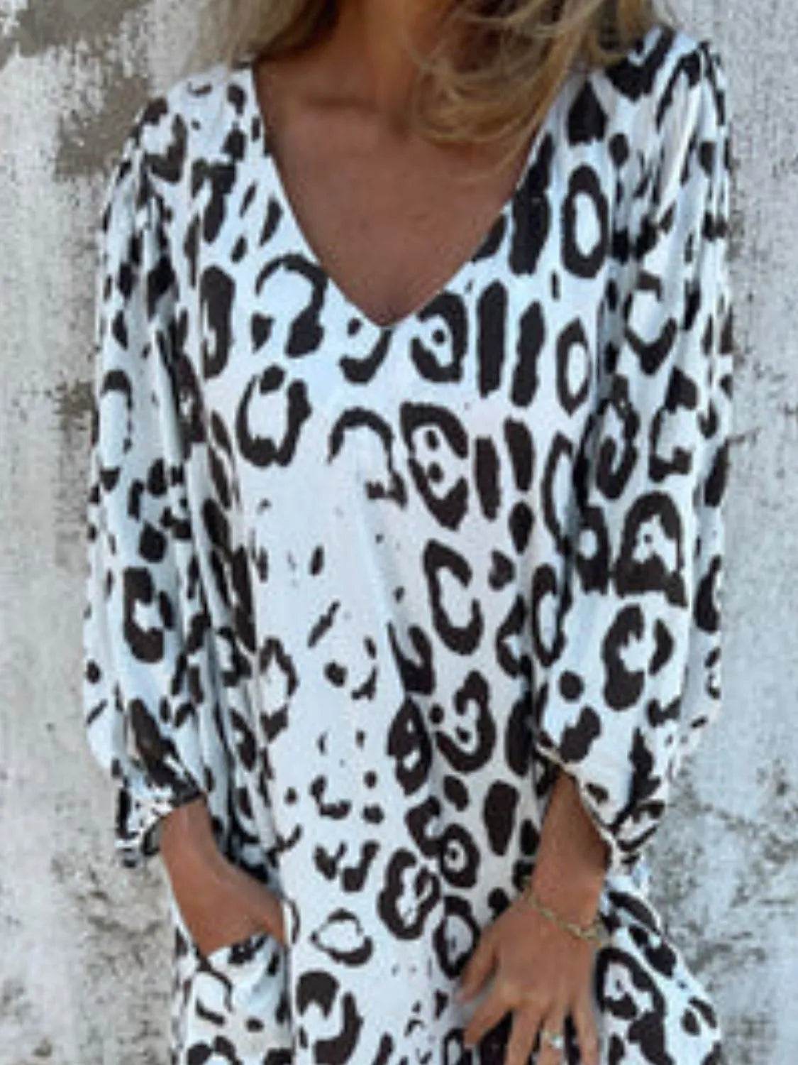 Full Size Printed V-Neck Dress with Pockets Plus Size - Store 42