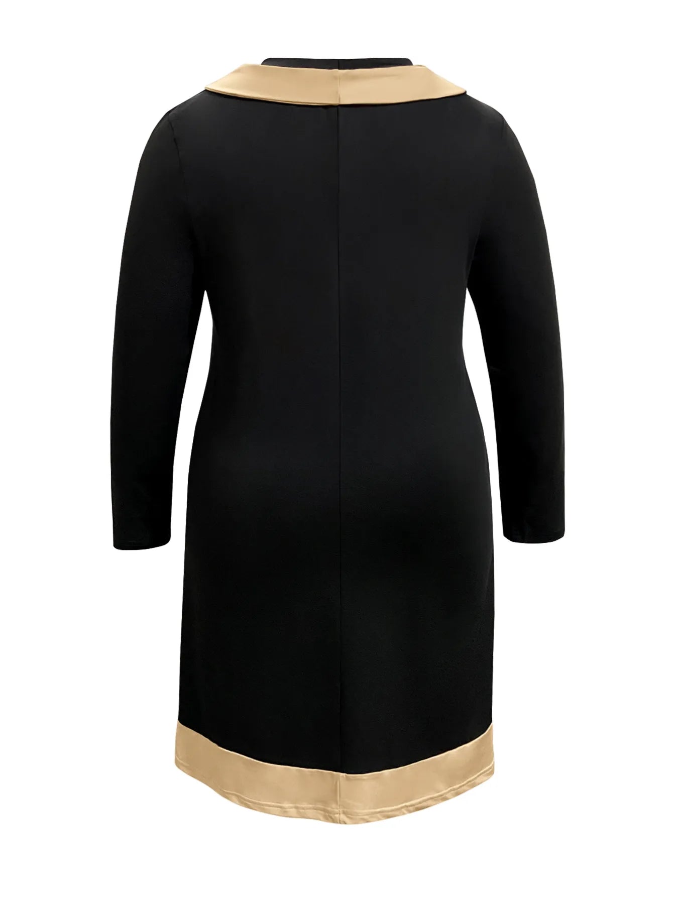 Plus Size Contrast Trim Drawstring Long Sleeve Mini Dress