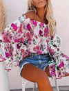 Full Size Floral Off-Shoulder Bell Sleeve Blouse Plus Size - Store 42