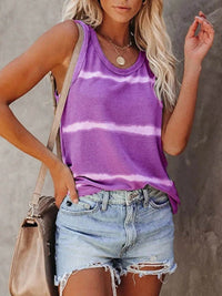 Trendy Full-Size Plus Size Striped Round Neck Tank Top - Slightly Stretchy Polyester Blend - Store 42