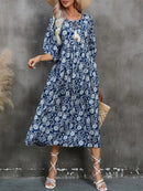 Printed Tie Neck Midi Dress