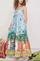 Printed Square Neck Maxi Cami Dress with Pockets