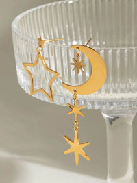 18K Gold-Plated Dangle Earrings with Moon and Star Design - Stylish and Unique Jewelry - Store 42