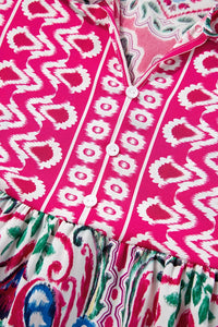 Printed Tie Neck Short Sleeve Dress