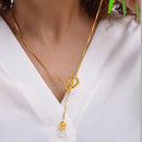 Elegant 18K Gold-Plated Stainless Steel Bead Necklace, 26.1-Inch Chain Length - Store 42