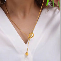 Elegant 18K Gold-Plated Stainless Steel Bead Necklace, 26.1-Inch Chain Length - Store 42