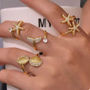 18K Gold-Plated Stainless Steel Zircon Starfish Ring - Store 42