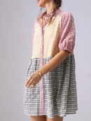 Colorful Mixed Gingham Shirt Dress