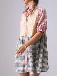 Colorful Mixed Gingham Shirt Dress