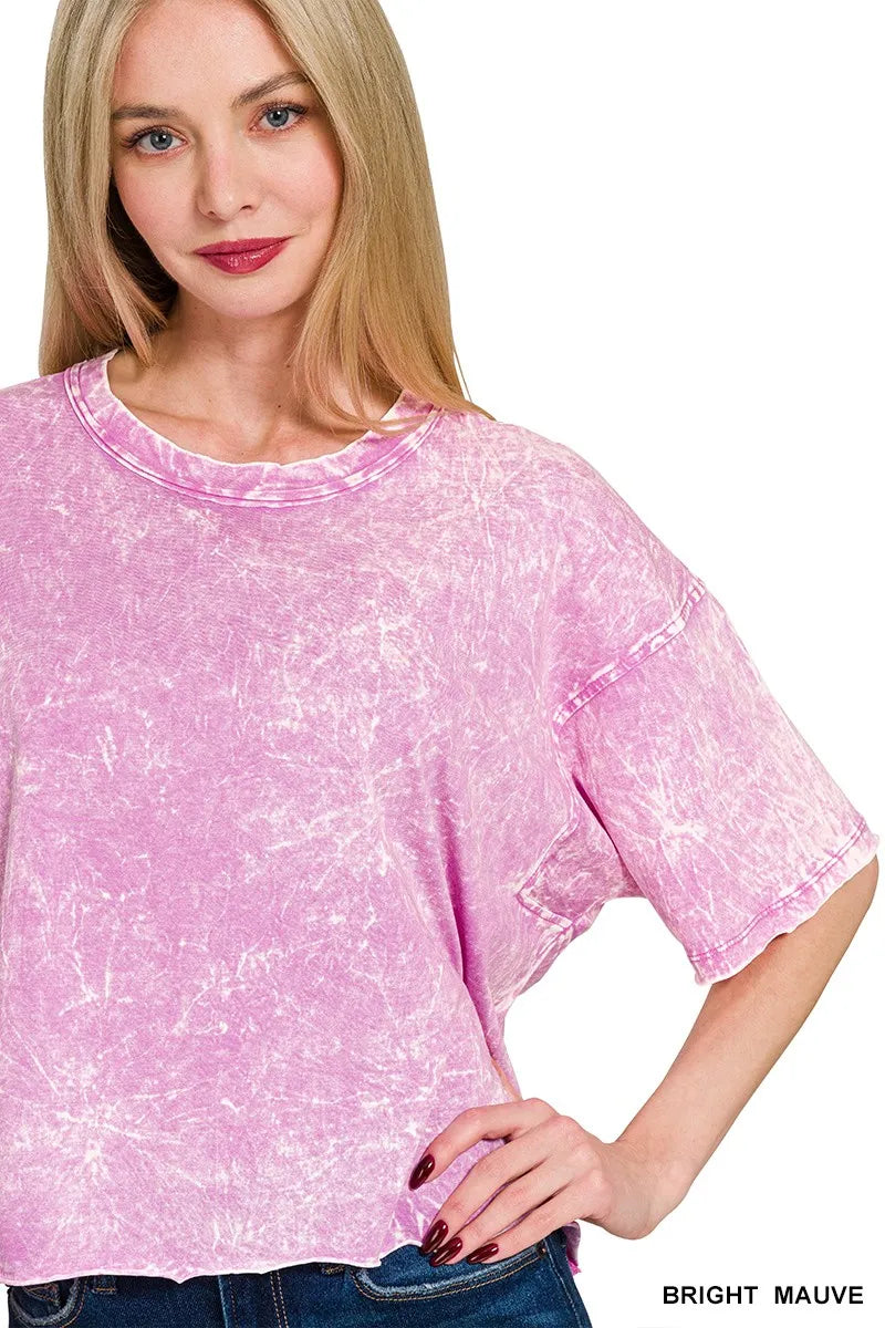 Zenana Acid Crinkle-Washed Oversized T-Shirt