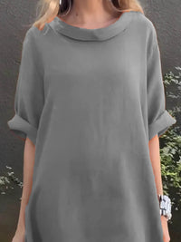 Full Size Casual Loose Fit Round Neck Midi Dress Plus Size - Store 42