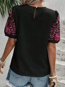 Embroidered Round Neck Short Sleeve Blouse