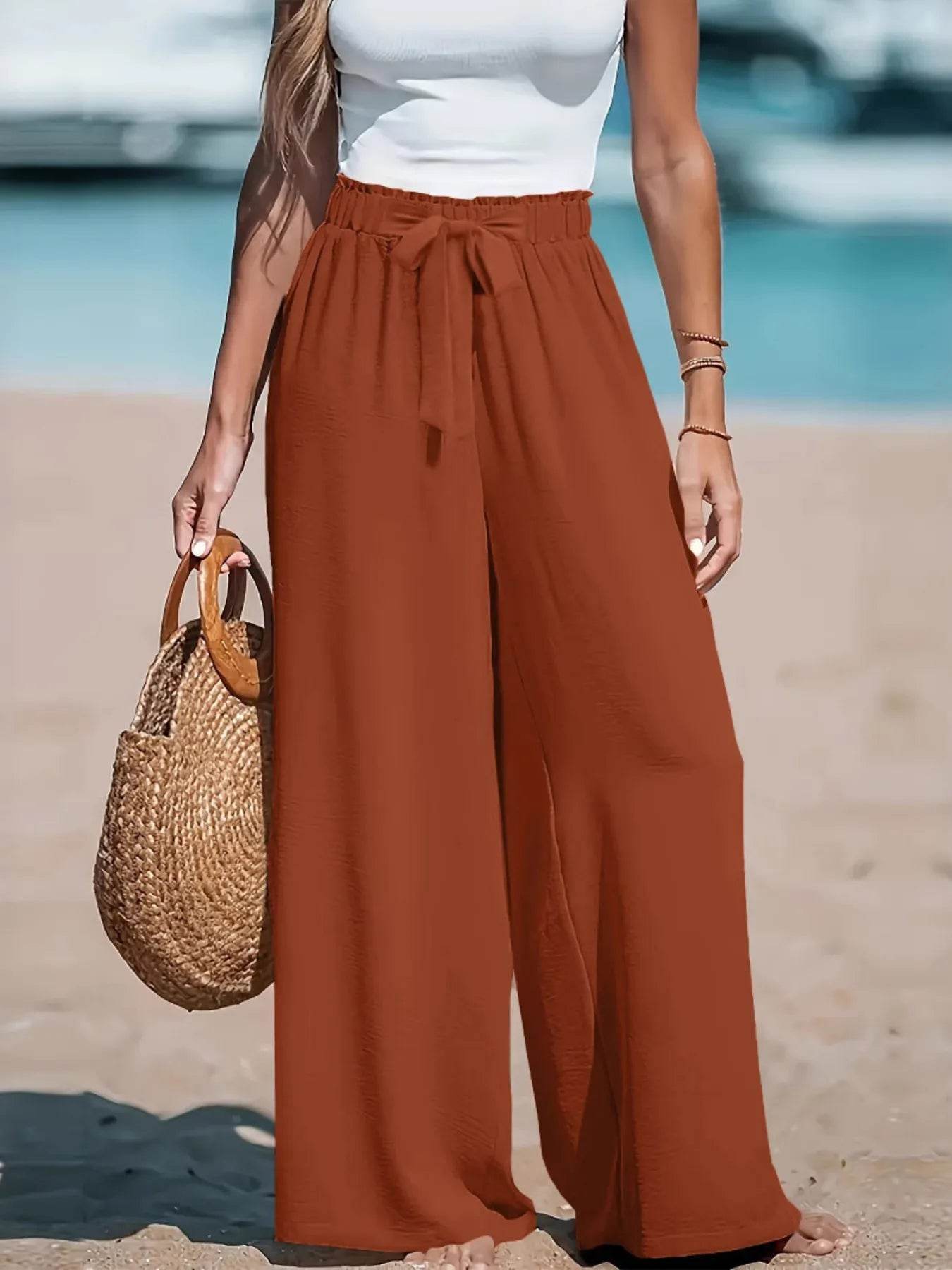 Full Size Drawstring Waist Wide Leg Pants Plus Size