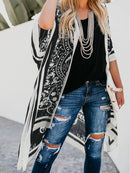 Printed Open Front Cover-Up Black One Size