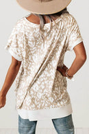 Leopard Print V-Neck T-Shirt with Side Slit - Loose Fit, Stretchy, Casual Style - Store 42