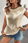 Contrast Trim Ribbed Knit Sleeveless Top Beige
